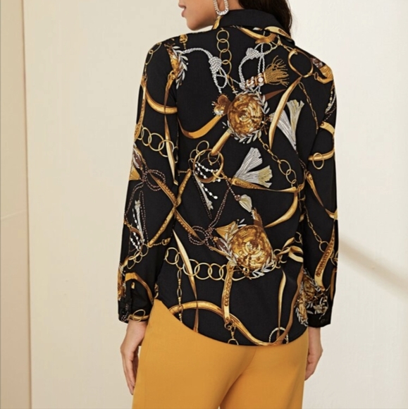 Brand New Button Front Chain Print Blouse - Picture 6 of 6